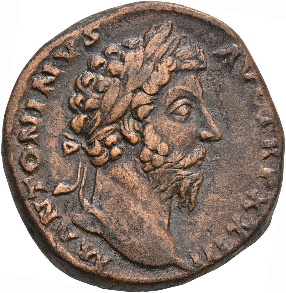 Marcus Aurelius, copper-alloy sestertius, collection photograph Koeln-ID805, obverse