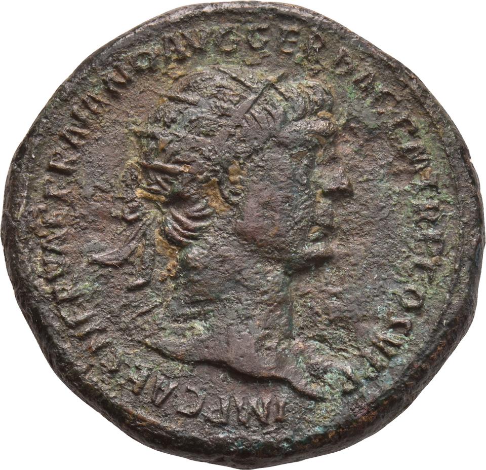 Trajan, copper-alloy dupondius, collection photograph Koeln-ID702, obverse