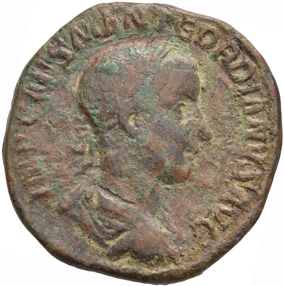 Gordian III, copper-alloy sestertius, collection photograph Koeln-ID965, obverse