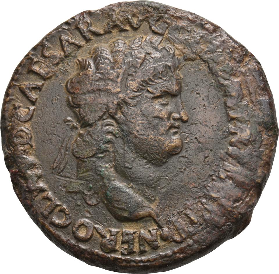Nero, copper-alloy sestertius, collection photograph Koeln-ID618, obverse