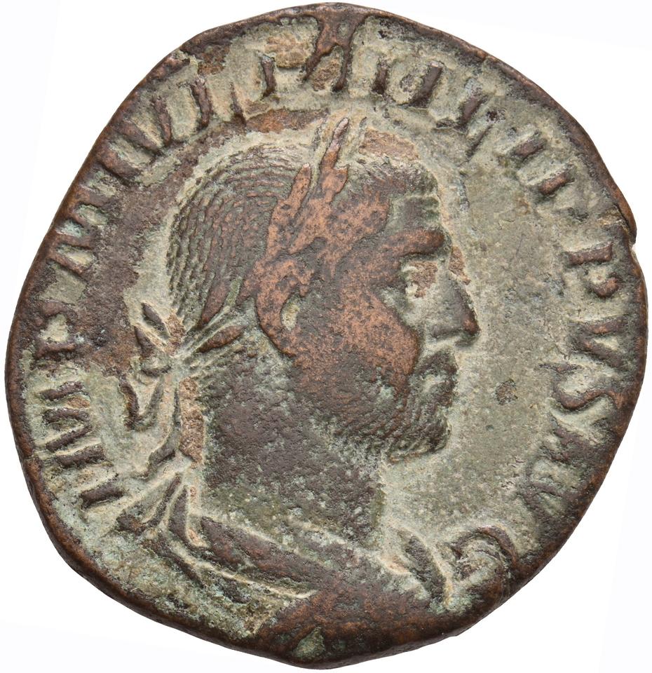 Philip the Arab, copper-alloy sestertius, collection photograph Koeln-ID971, obverse