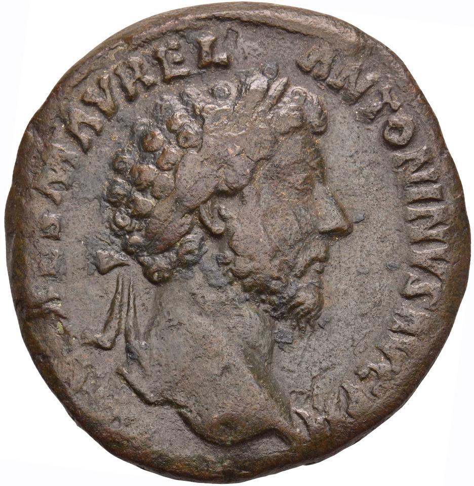 Marcus Aurelius, copper-alloy sestertius, collection photograph Koeln-ID803, obverse
