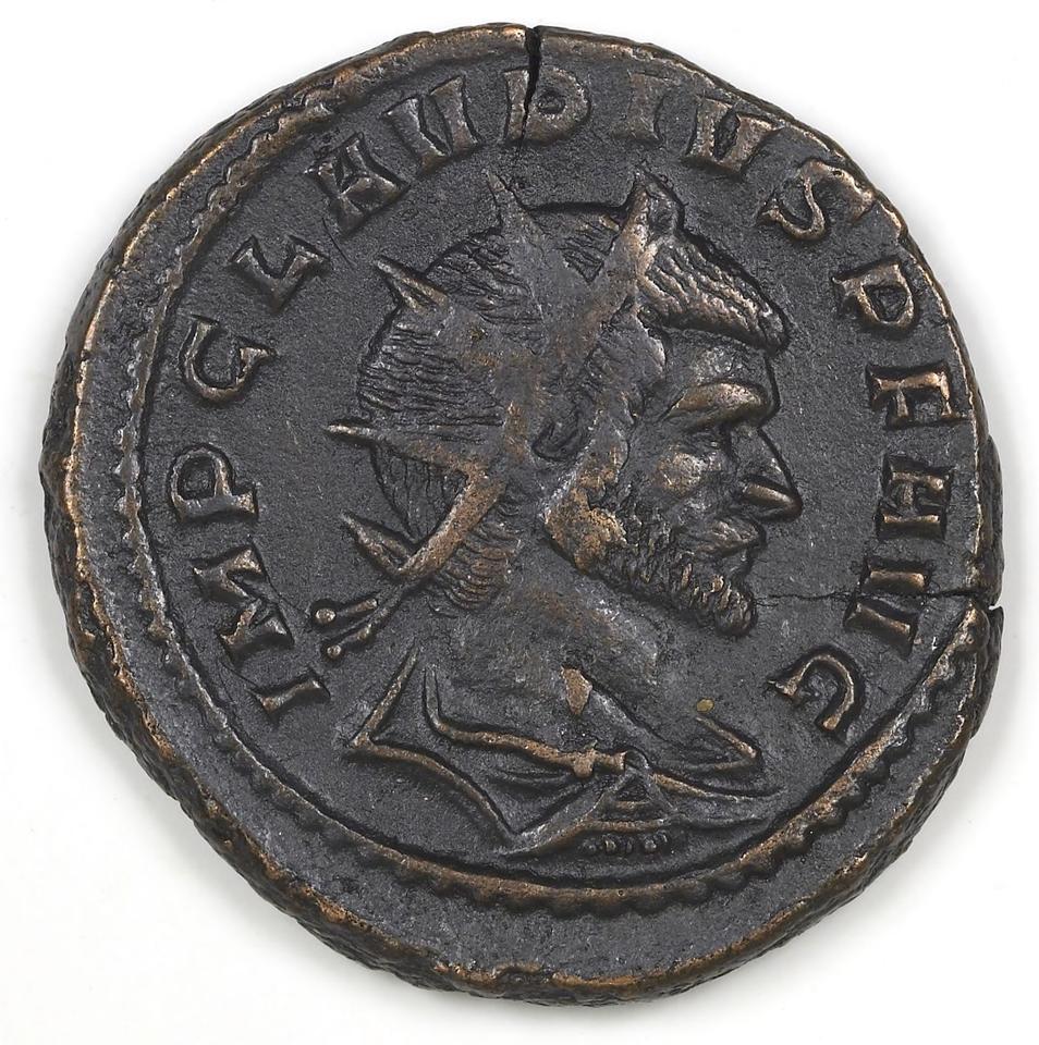 Claudius II Gothicus, silver antoninianus, collection photograph IATH-1987.46.48, obverse