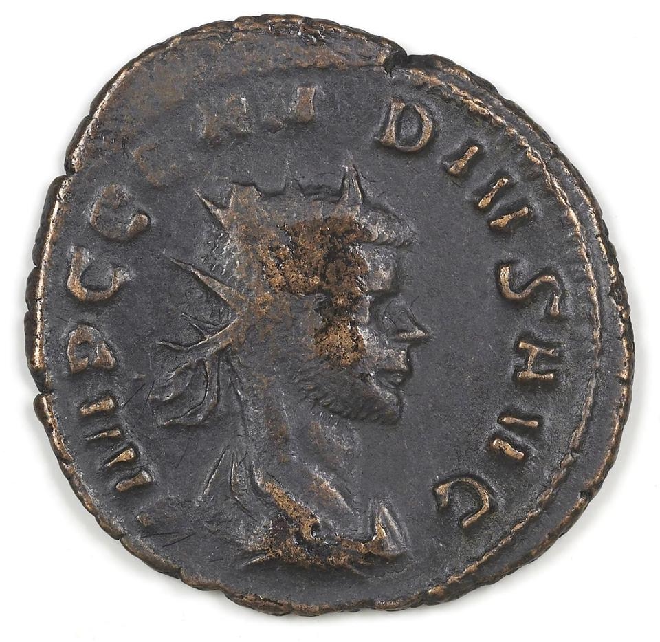 Claudius II Gothicus, silver antoninianus, collection photograph IATH-1987.46.32, obverse