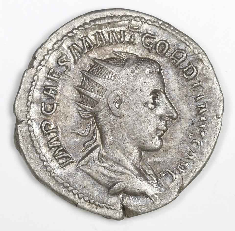 Gordian III, silver antoninianus, collection photograph IATH-1991.17.10, obverse