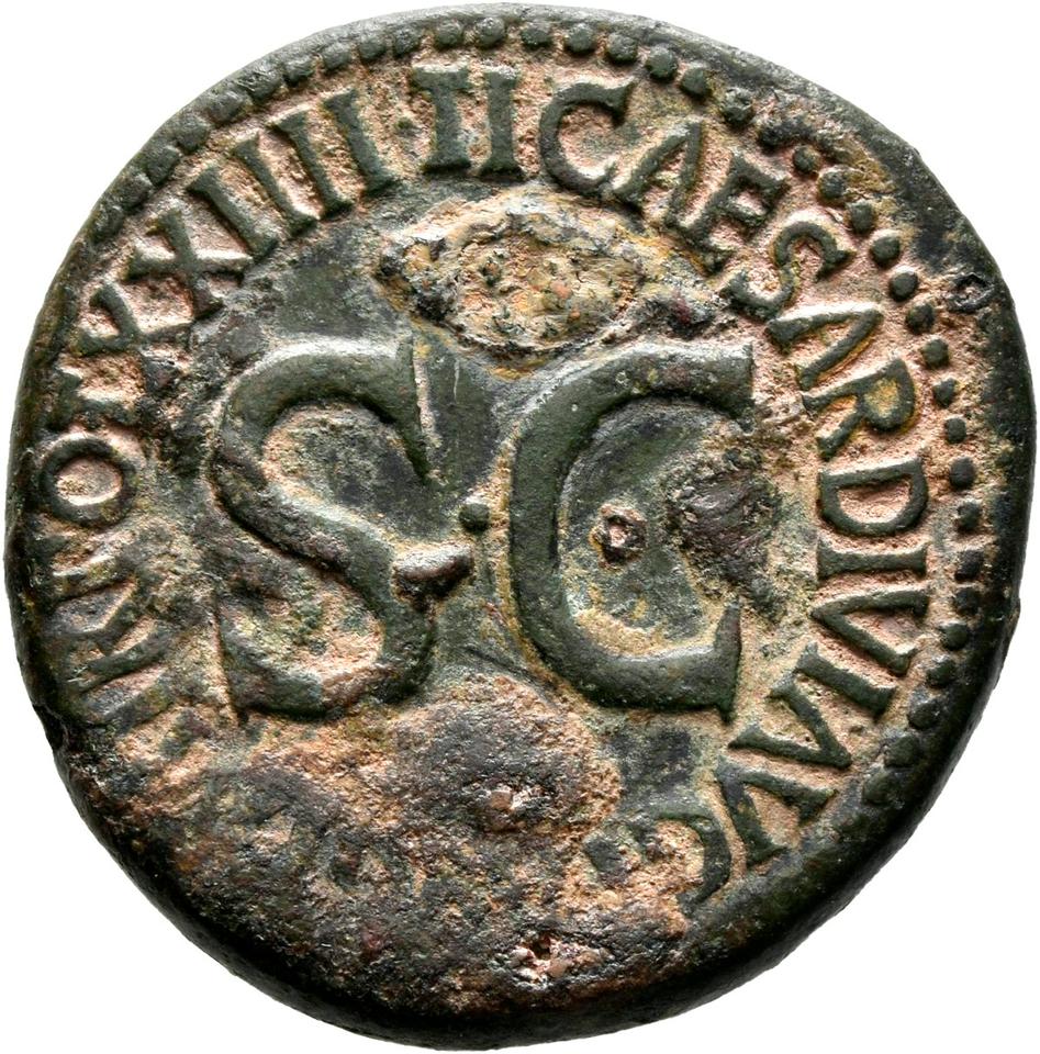 Tiberius, copper-alloy dupondius, collection photograph Mainz-ID848, reverse