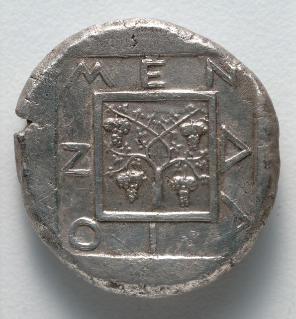Mende Silver Tetradrachm: Dionysos on Donkey and Classical Viticulture, reverse