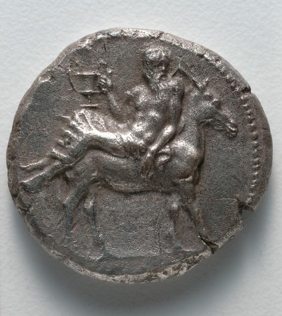 Mende Silver Tetradrachm: Dionysos on Donkey and Classical Viticulture, obverse