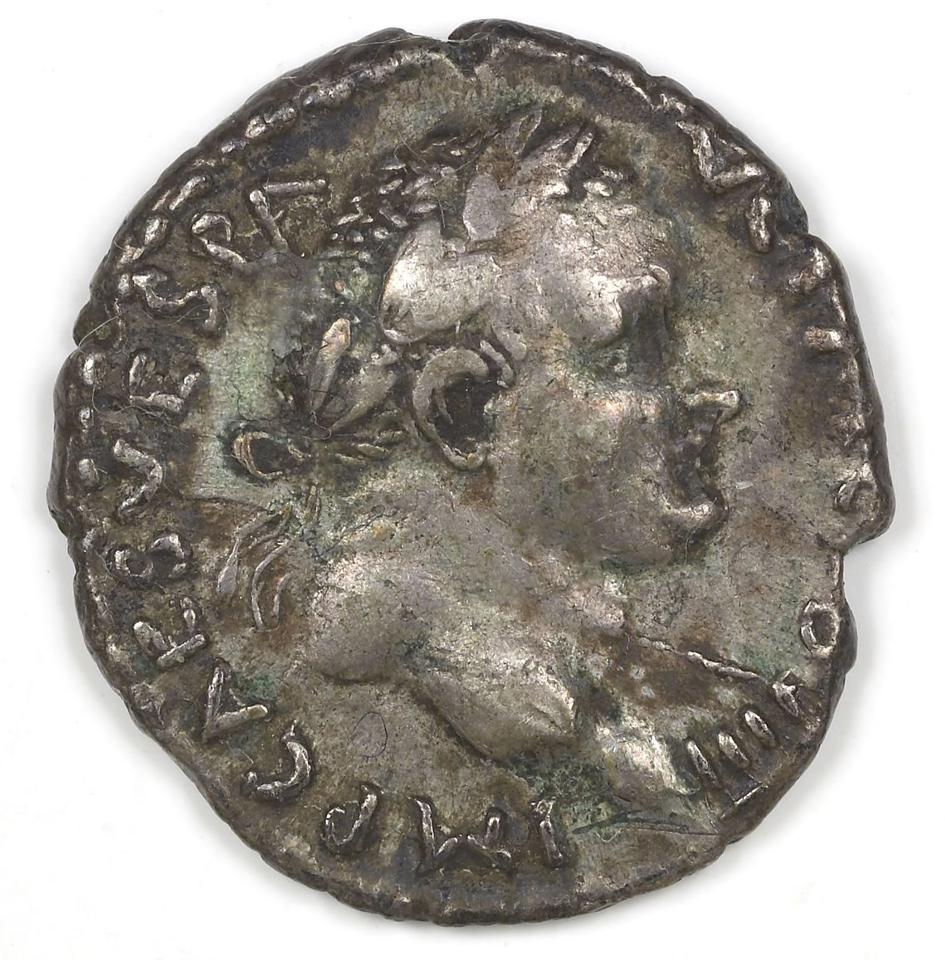 Vespasian, Silver denarius, collection photograph IATH-1996.2.1, obverse