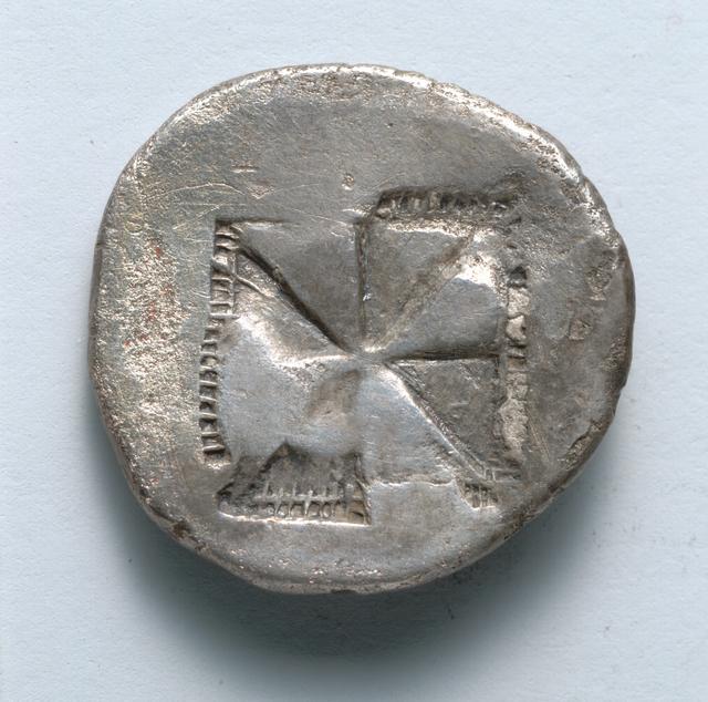 Himera Silver Drachm: Archaic Rooster and Mill-Sail Incuse Coinage, reverse