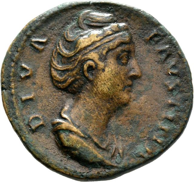 Diva Faustina I Sestertius, RIC III Antoninus Pius 1103, obverse