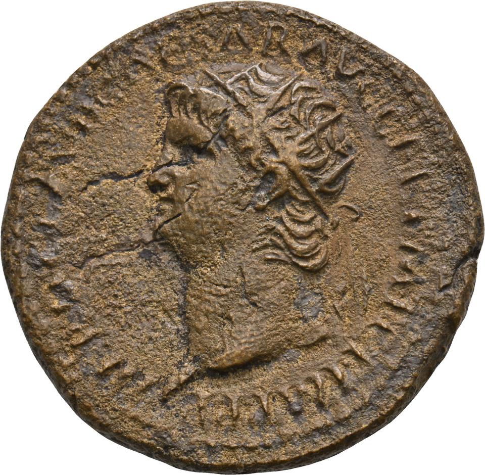 Nero, copper-alloy dupondius, collection photograph Koeln-ID613, obverse