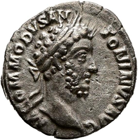 Commodus Silver Denarius RIC III Commodus 36a, obverse