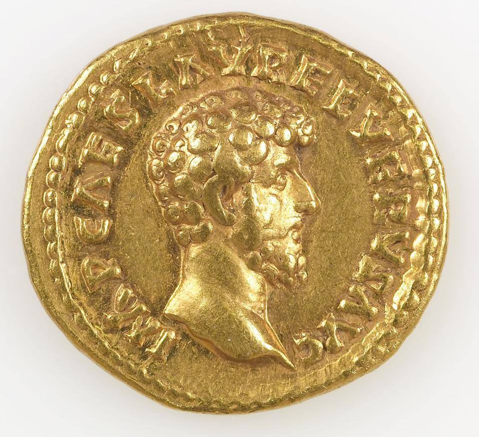 Marcus Aurelius, Gold aureus, collection photograph IATH-1989.19.14, obverse