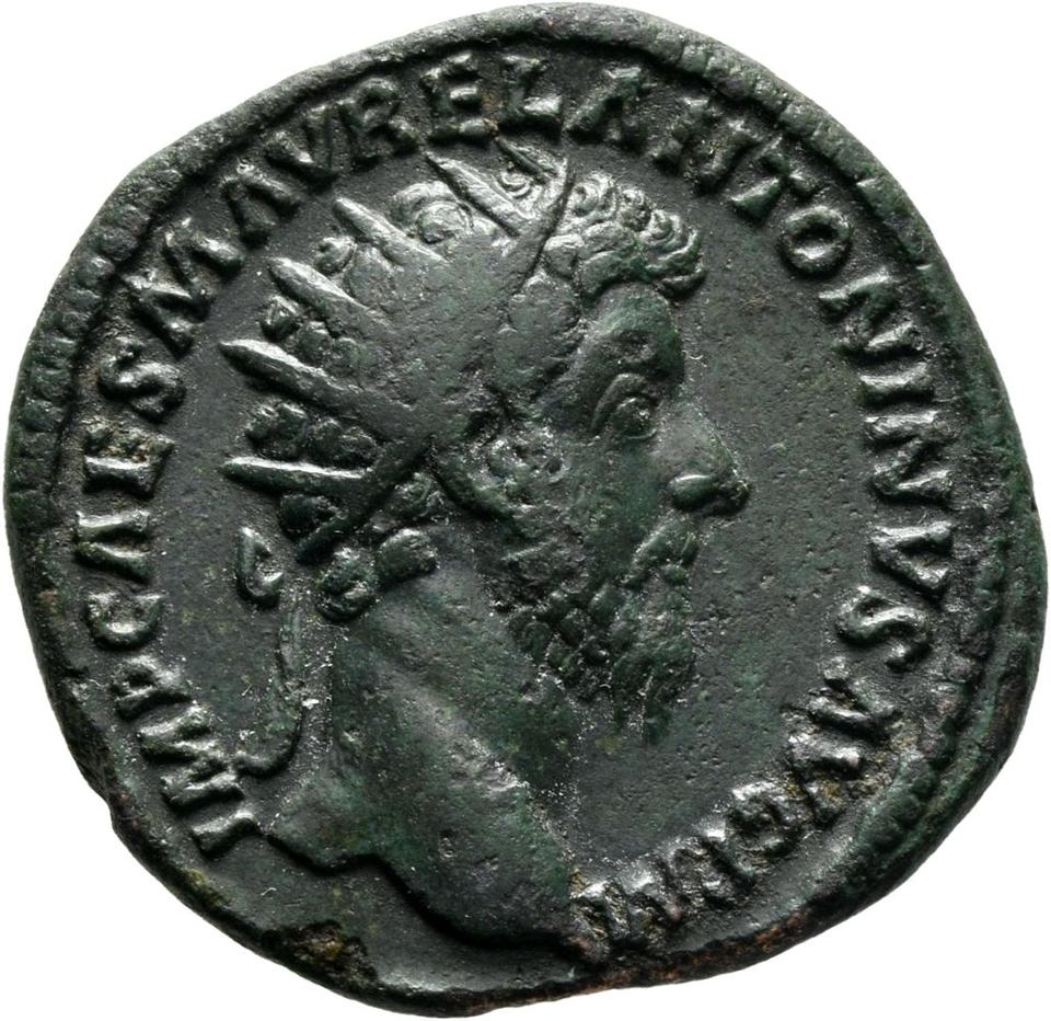 Marcus Aurelius, copper-alloy dupondius, collection photograph Mainz-ID347, obverse