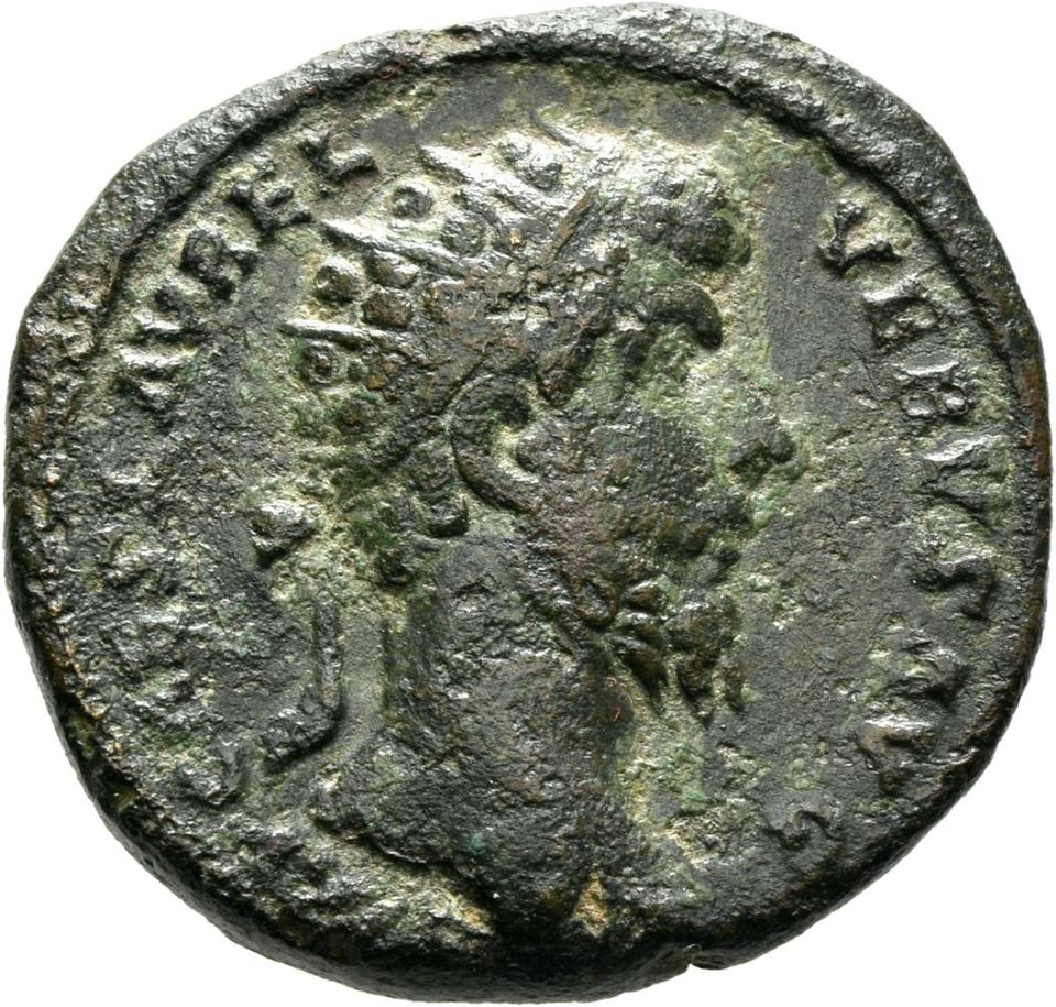 Marcus Aurelius, copper-alloy dupondius, collection photograph Mainz-ID369, obverse