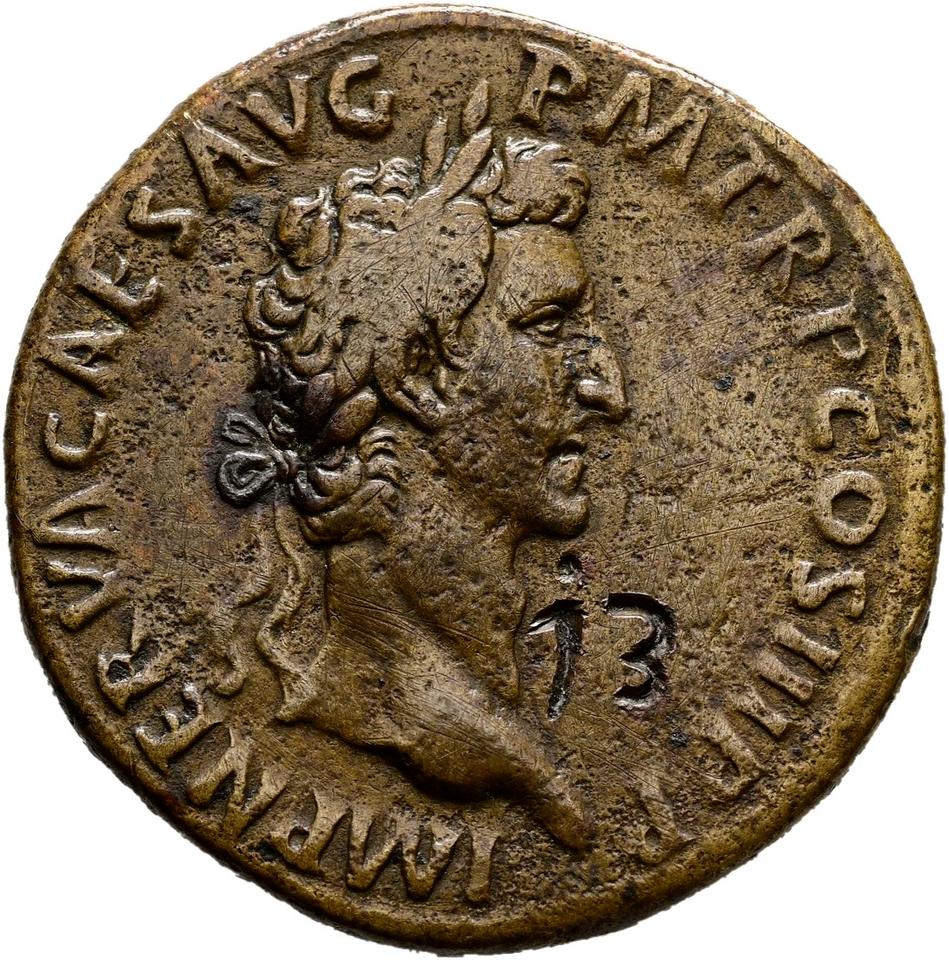 Nerva, copper-alloy sestertius, collection photograph Hamburg-ID540, obverse