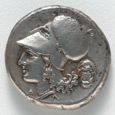Corinth Silver Stater with Pegasos, Athena, and Mask of Silenos, reverse