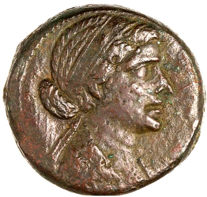 Cleopatra VII, copper-alloy 80 drachm, collection photograph ANS-1941.131.1158, obverse