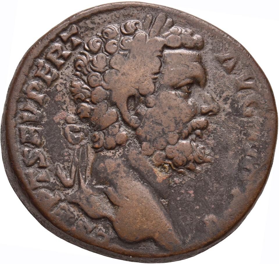 Septimius Severus, copper-alloy sestertius, collection photograph Koeln-ID860, obverse