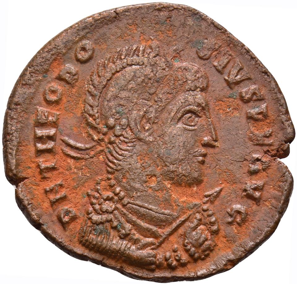 Theodosius I, copper-alloy ae2, collection photograph Koeln-ID1147, obverse