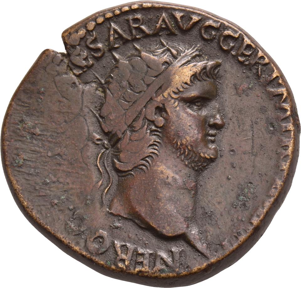 Nero, copper-alloy dupondius, collection photograph Koeln-ID612, obverse