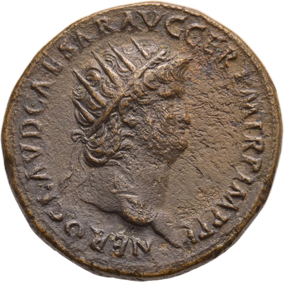 Nero, copper-alloy dupondius, collection photograph Koeln-ID608, obverse