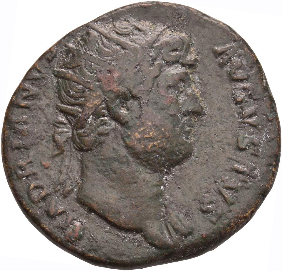 Hadrian, copper-alloy dupondius, collection photograph Koeln-ID730, obverse