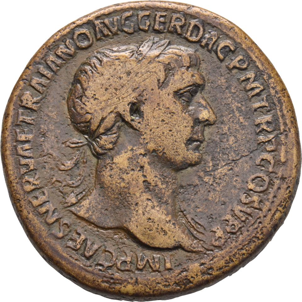Trajan, copper-alloy sestertius, collection photograph Koeln-ID701, obverse
