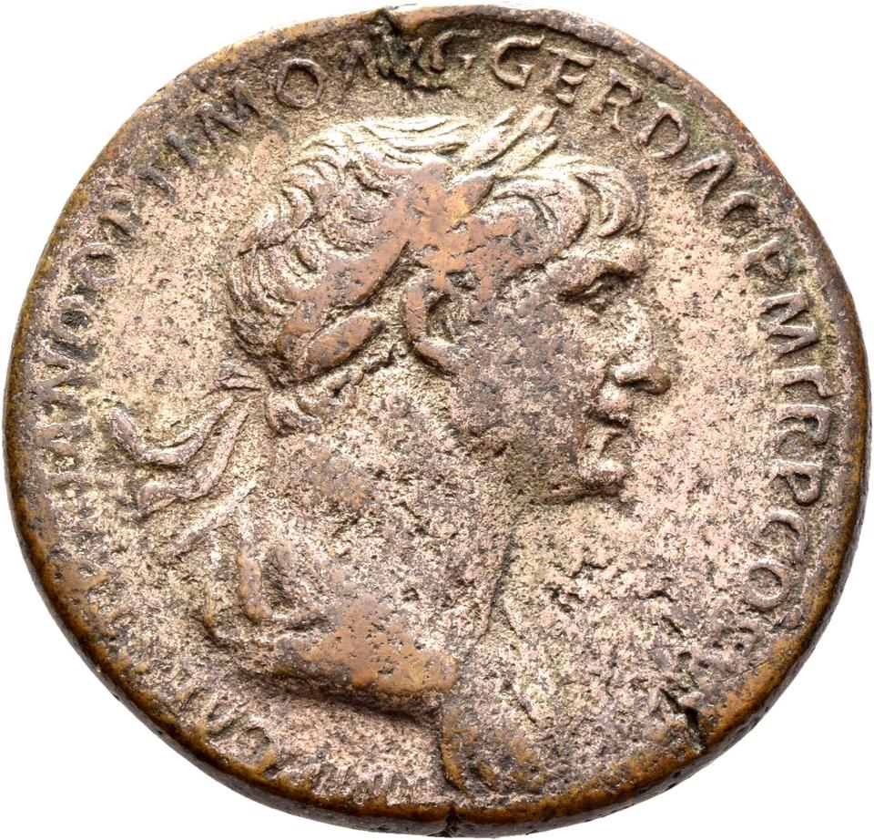 Trajan, copper-alloy sestertius, collection photograph Rostock-ID133, obverse