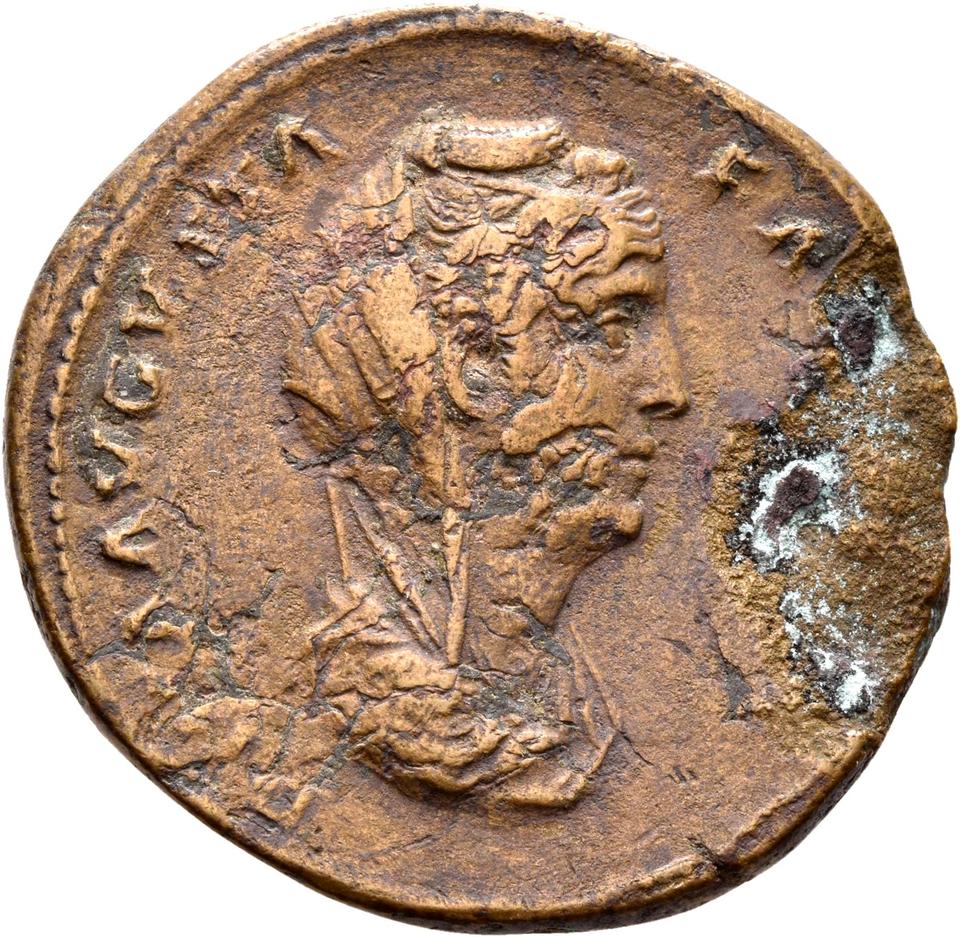 Antoninus Pius, copper-alloy sestertius, collection photograph Rostock-ID256, obverse