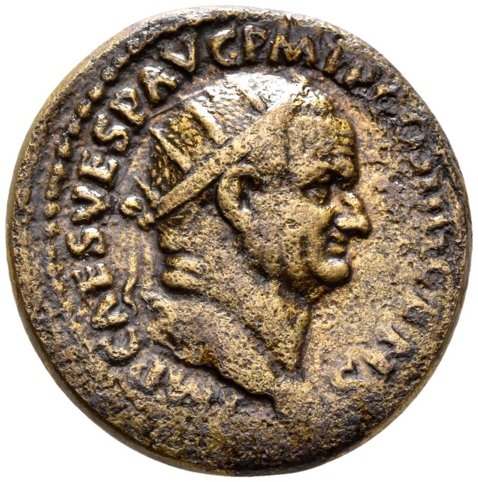 Vespasian, copper-alloy dupondius, collection photograph Rostock-ID75, obverse