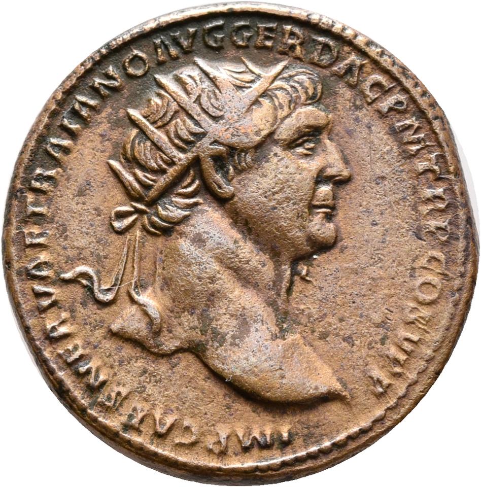 Trajan, copper-alloy dupondius, collection photograph Rostock-ID350, obverse
