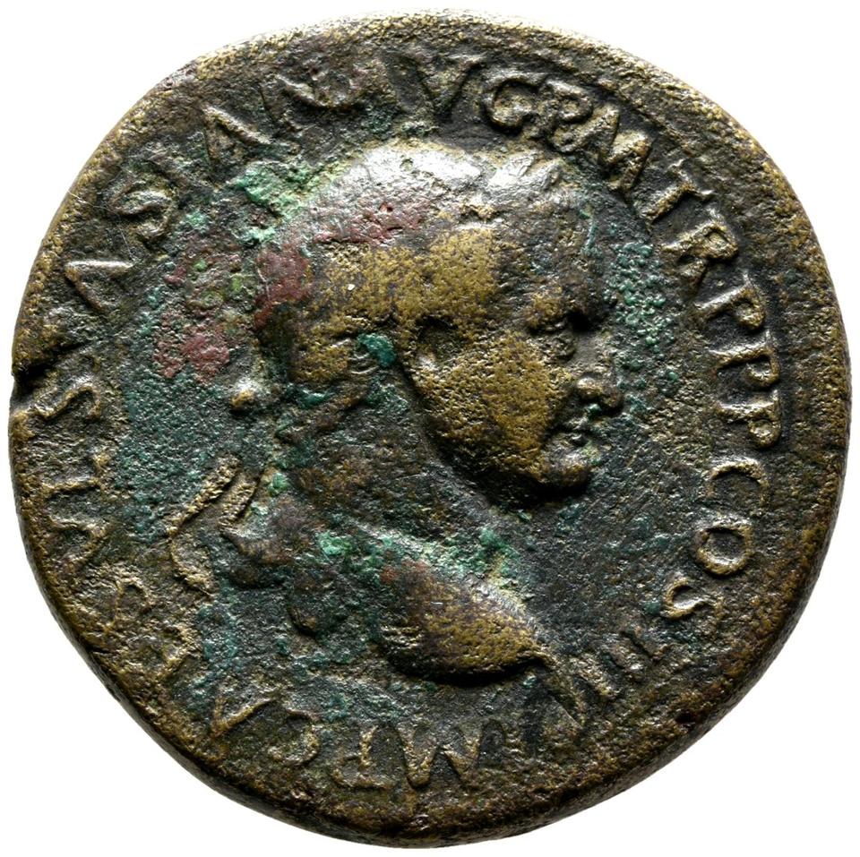Vespasian, copper-alloy sestertius, collection photograph Rostock-ID72, obverse