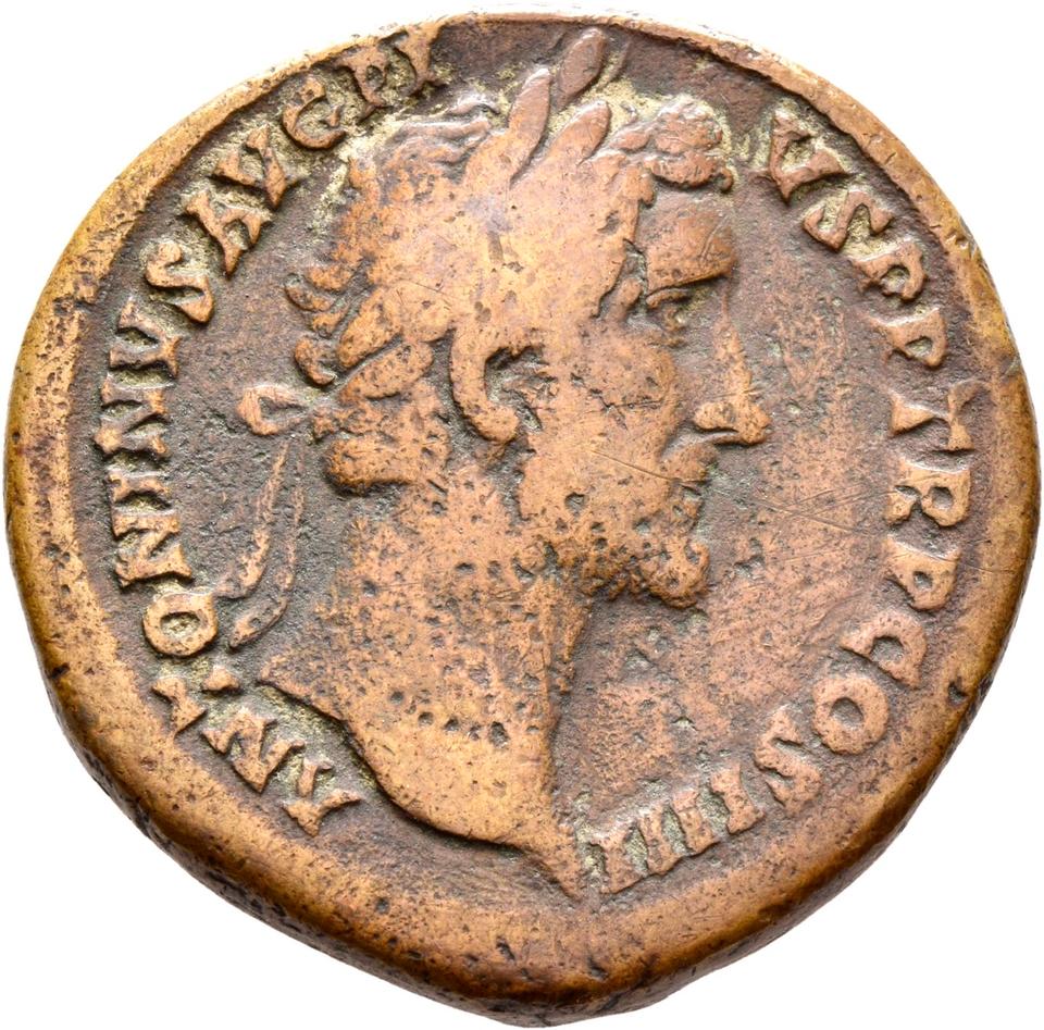 Antoninus Pius, copper-alloy sestertius, collection photograph Rostock-ID246, obverse