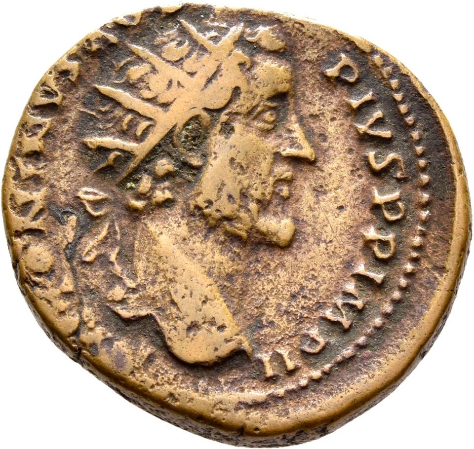 Antoninus Pius, copper-alloy dupondius, collection photograph Rostock-ID252, obverse