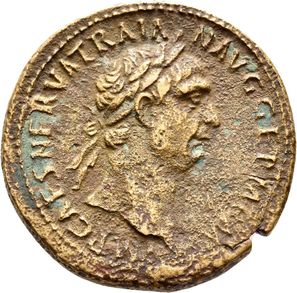 Trajan, copper-alloy sestertius, collection photograph Rostock-ID123, obverse