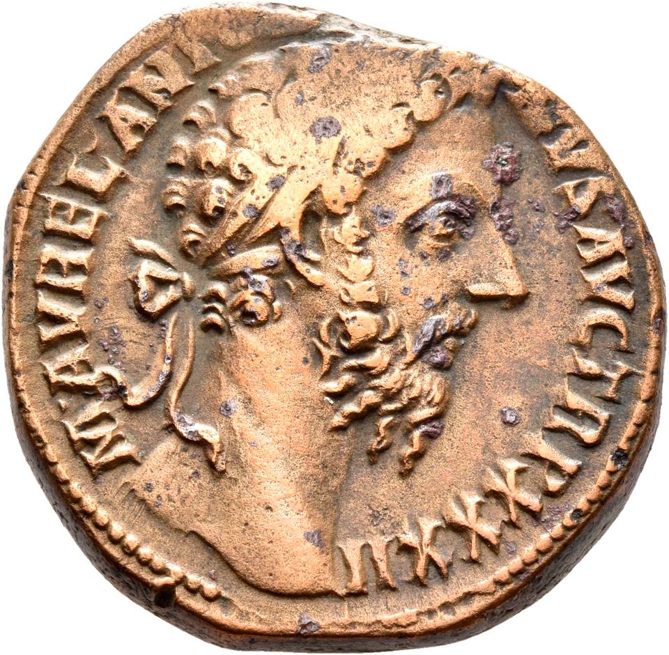 Marcus Aurelius, copper-alloy sestertius, collection photograph Rostock-ID277, obverse