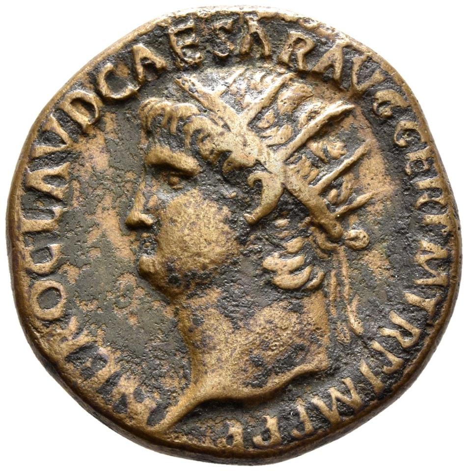 Nero, copper-alloy dupondius, collection photograph Rostock-ID56, obverse