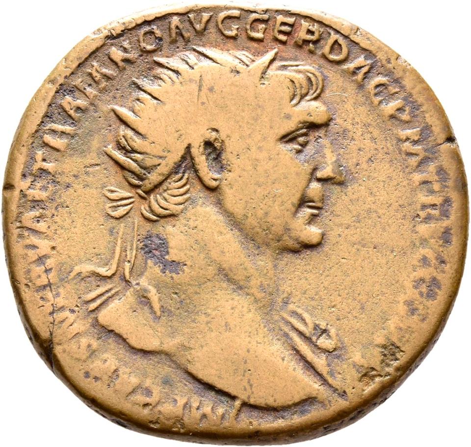 Trajan, copper-alloy dupondius, collection photograph Rostock-ID126, obverse