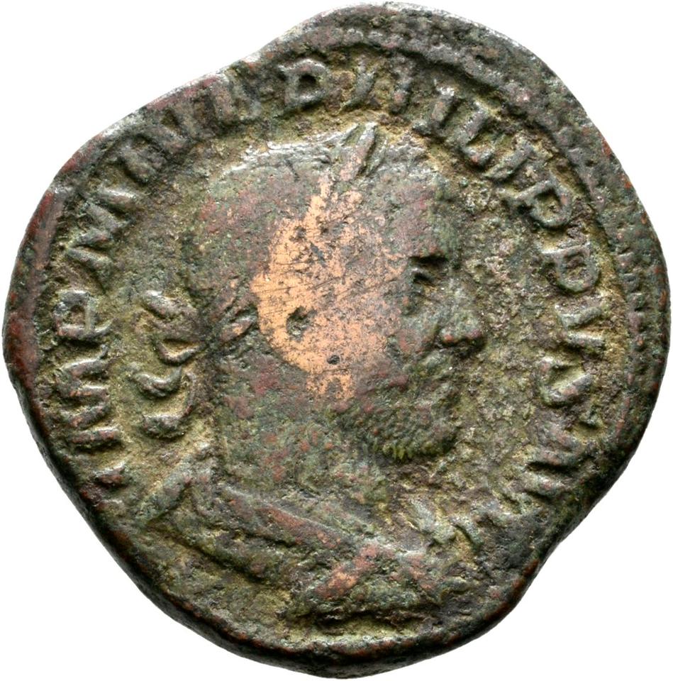 Philip the Arab, copper-alloy sestertius, collection photograph Rostock-ID1171, obverse