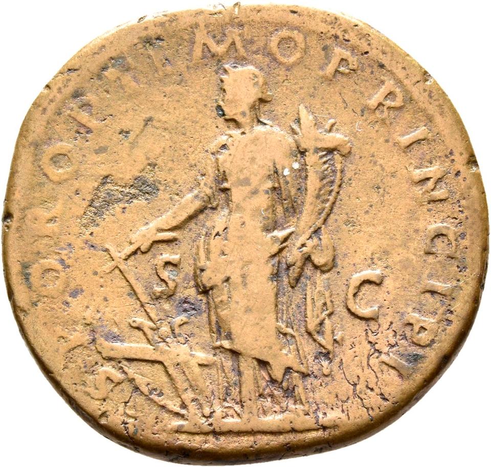 Trajan, copper-alloy dupondius, collection photograph Rostock-ID126, reverse