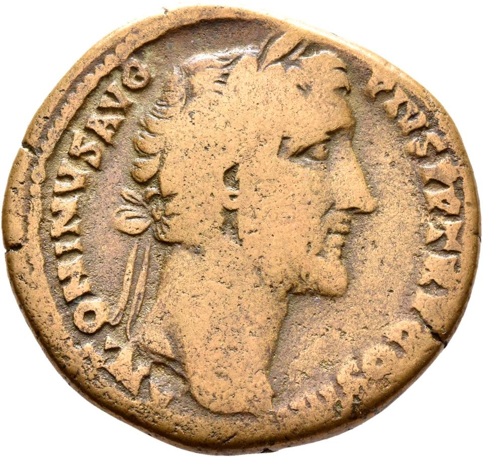 Antoninus Pius, copper-alloy sestertius, collection photograph Rostock-ID245, obverse