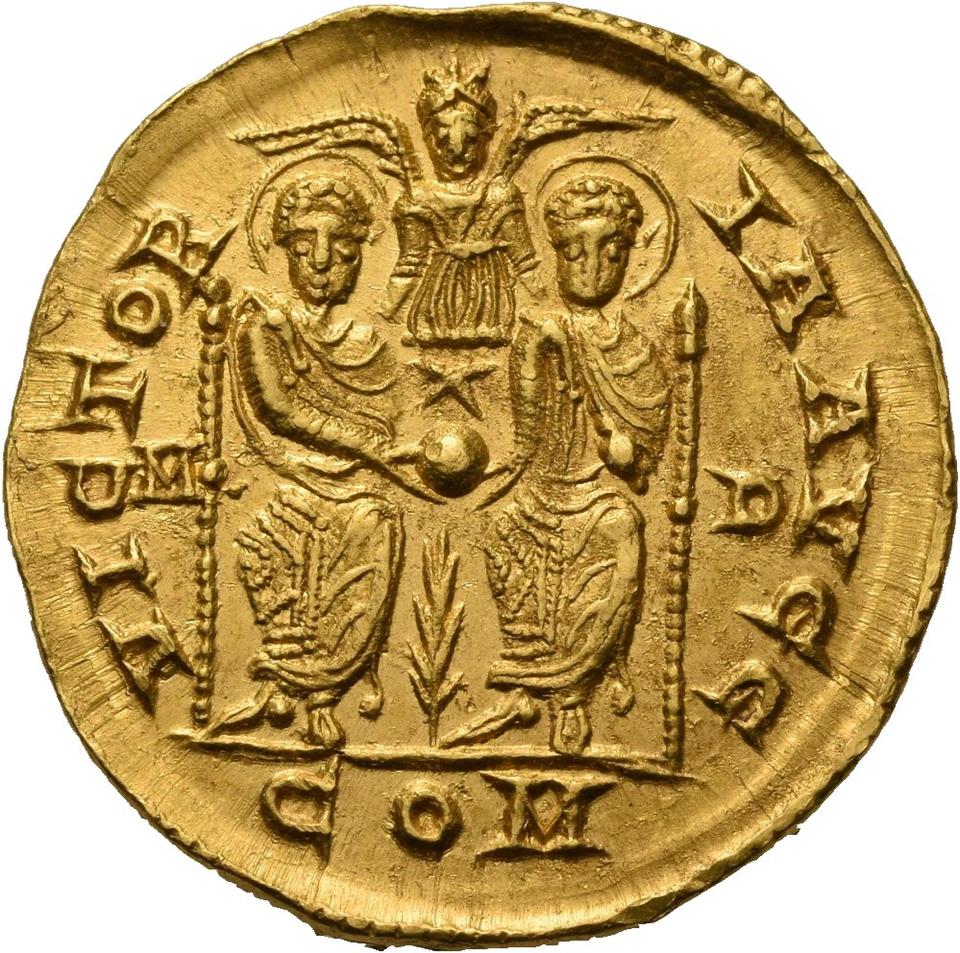 Valentinian II, gold solidus, collection photograph Herzog-ID2606, reverse