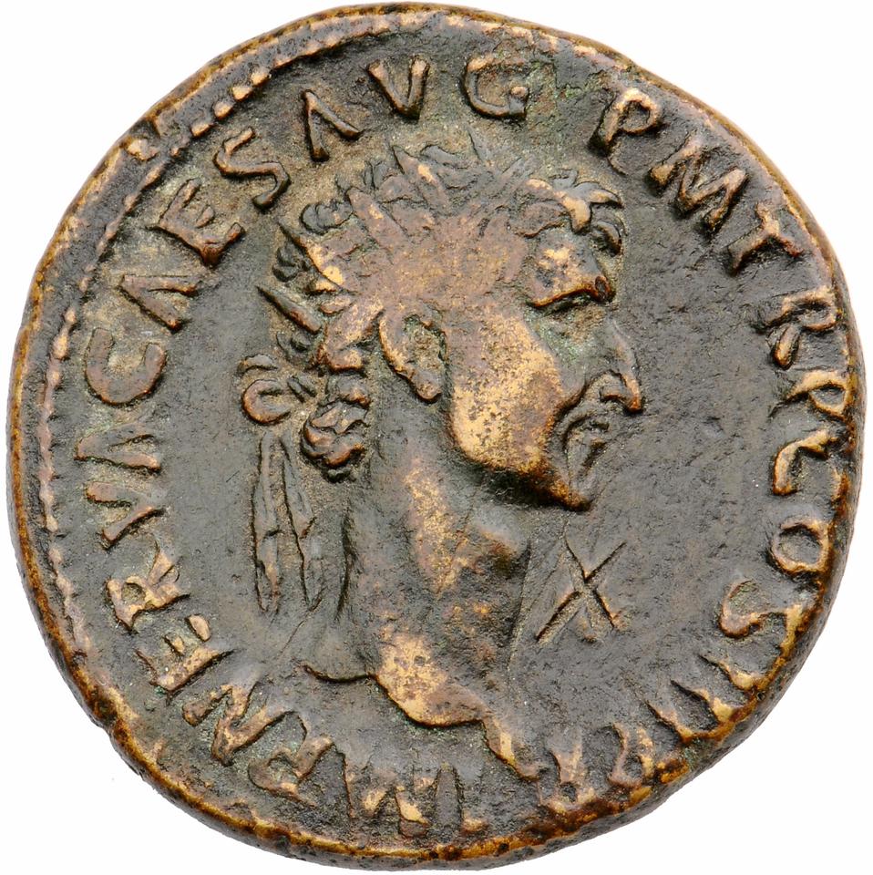 Nerva, copper-alloy dupondius, collection photograph Muenster-ID383, obverse