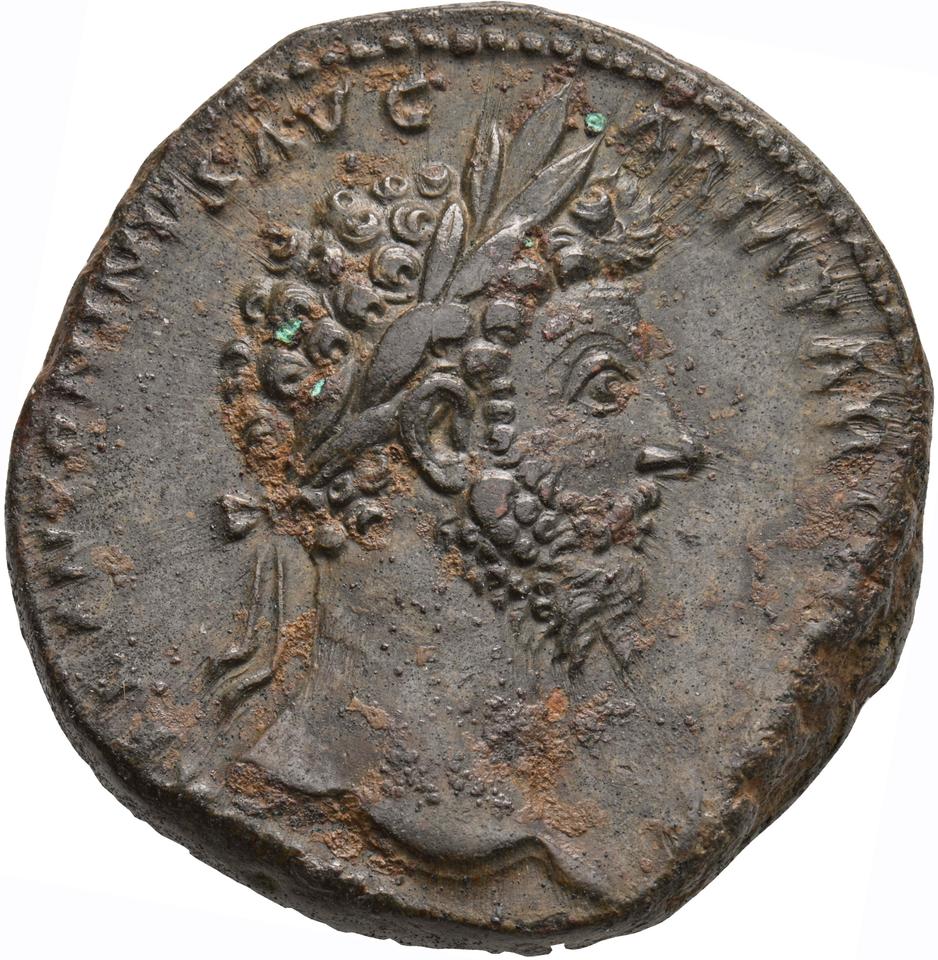 Marcus Aurelius, copper-alloy sestertius, collection photograph Koeln-ID804, obverse