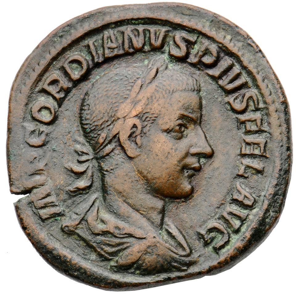 Gordian III, copper-alloy sestertius, collection photograph Muenster-ID143, obverse