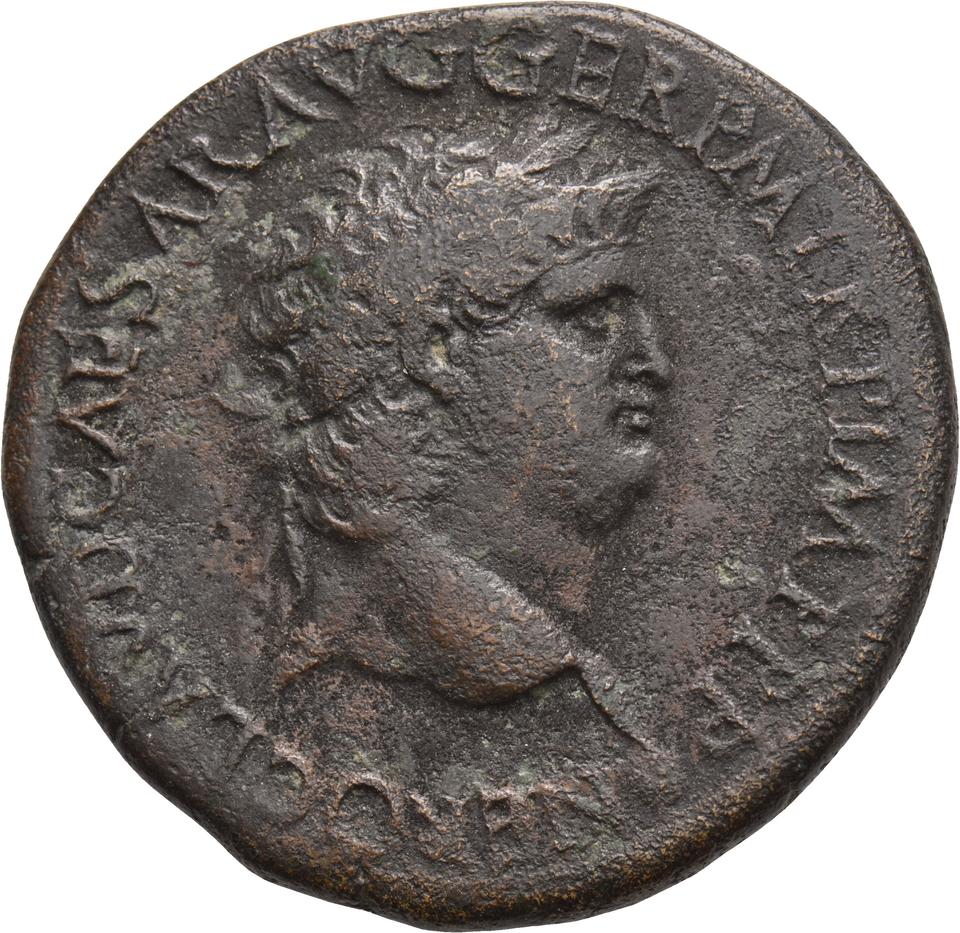 Nero, copper-alloy dupondius, collection photograph Koeln-ID620, obverse