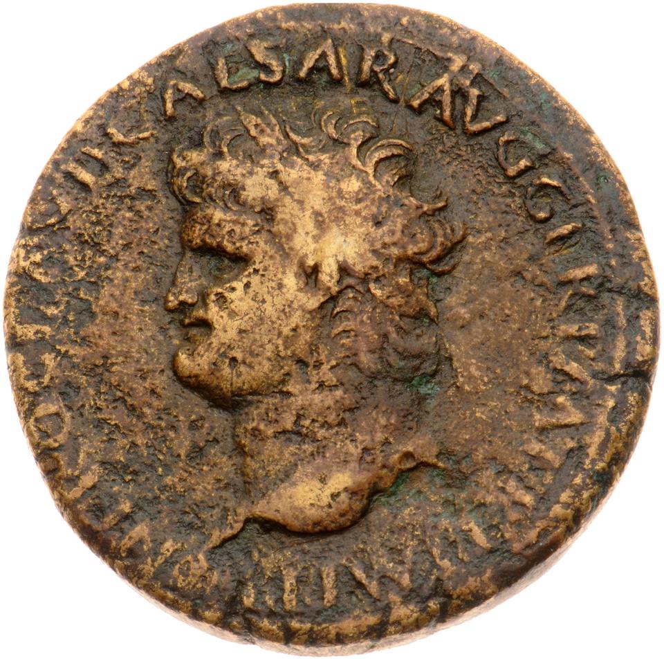 Nero, copper-alloy sestertius, collection photograph Muenster-ID423, obverse