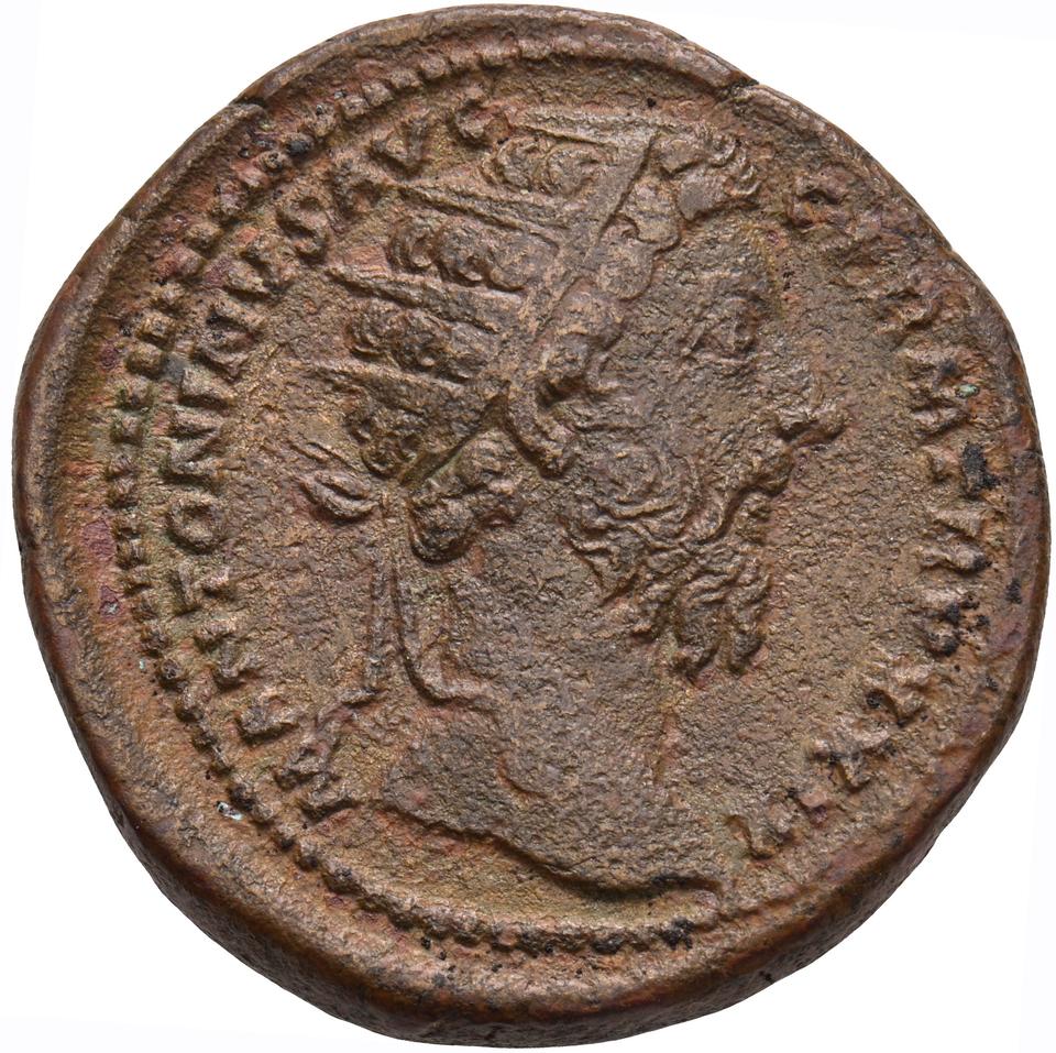 Marcus Aurelius, copper-alloy dupondius, collection photograph Koeln-ID811, obverse